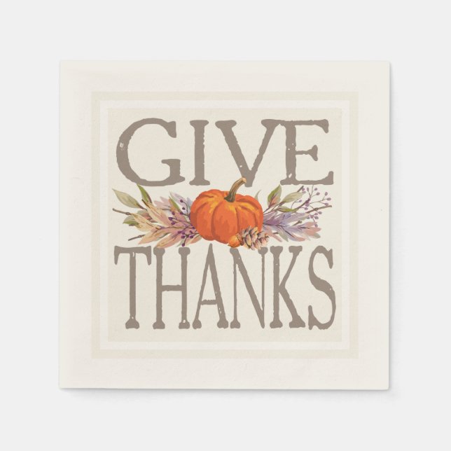 Thanksgiving Autumn Pumpkin Give Thanks Napkin (Front)