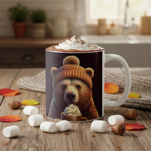 Thanksgiving Autumn pumpkin spice bear Two-Tone Coffee Mug