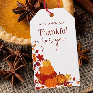 Thanksgiving Autumn Pumpkin Thankful & Grateful Gift Tags