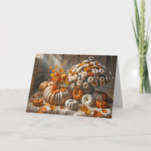 Thanksgiving Autumn Pumpkins and Mums In a Barn Card