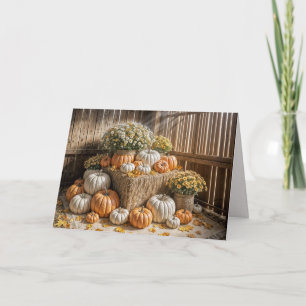 Thanksgiving Autumn Pumpkins and Mums In a Barn Card