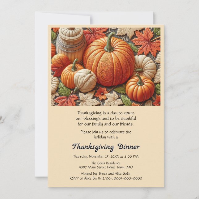 Thanksgiving Autumn Pumpkins  Dinner Invitation (Front)