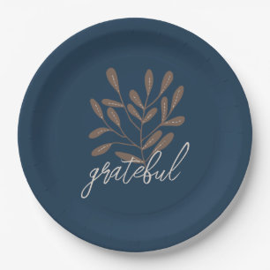 Thanksgiving Autumn Rustic Blue Grateful Paper Plate
