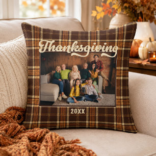 Thanksgiving Autumn Rustic Plaid Photo Cushion