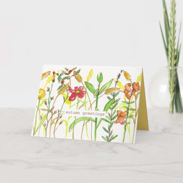 Thanksgiving Autumn Season Orange Wildflowers Holiday Card (Front)