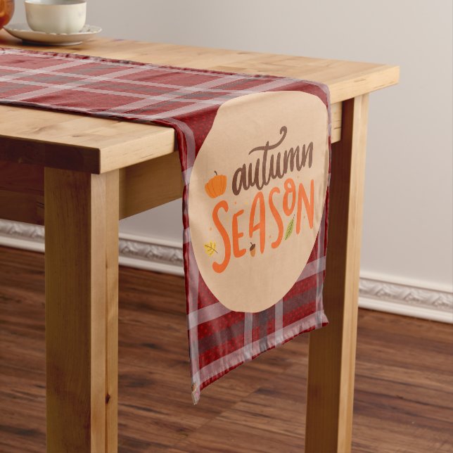 Thanksgiving,Autumn Season Script, Chequered Medium Table Runner (In Situ)