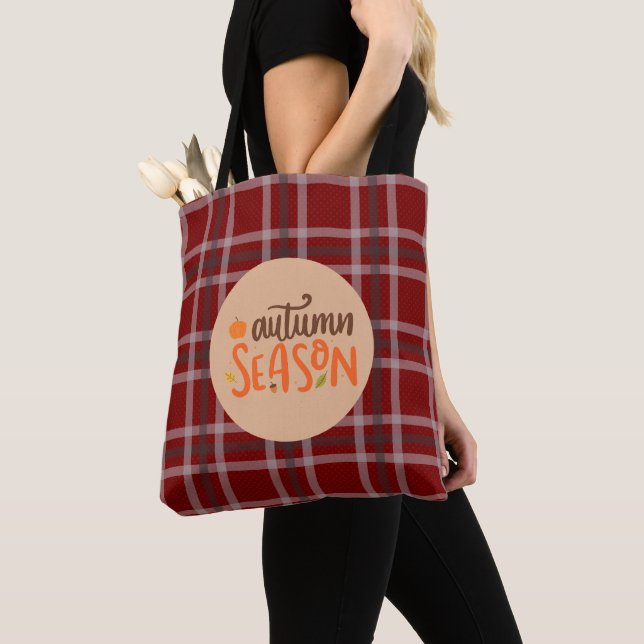 Thanksgiving,Autumn Season Script, Chequered Tote Bag (Close Up)
