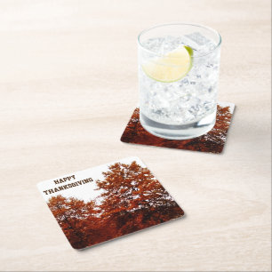 THANKSGIVING AUTUMN TREES SQUARE PAPER COASTER