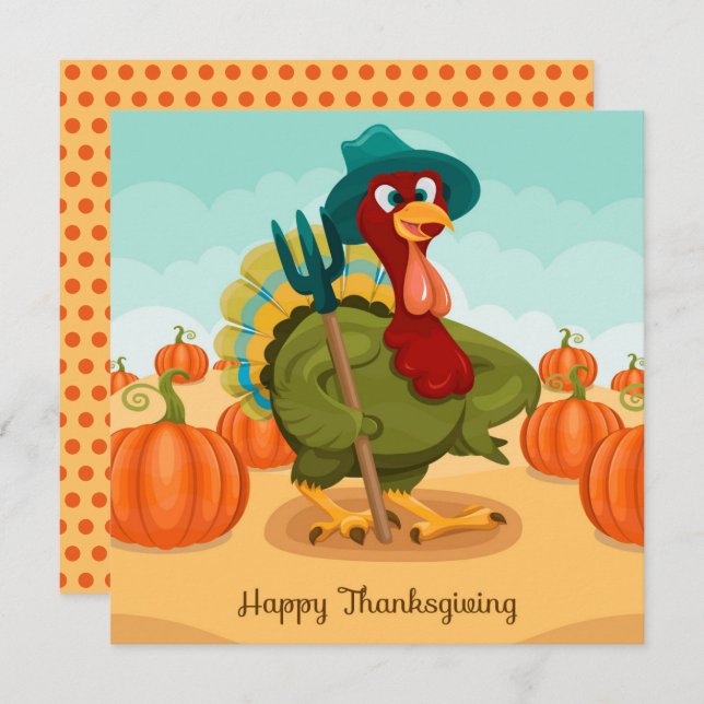 Thanksgiving Autumn Turkey Greeting Card (Front/Back)