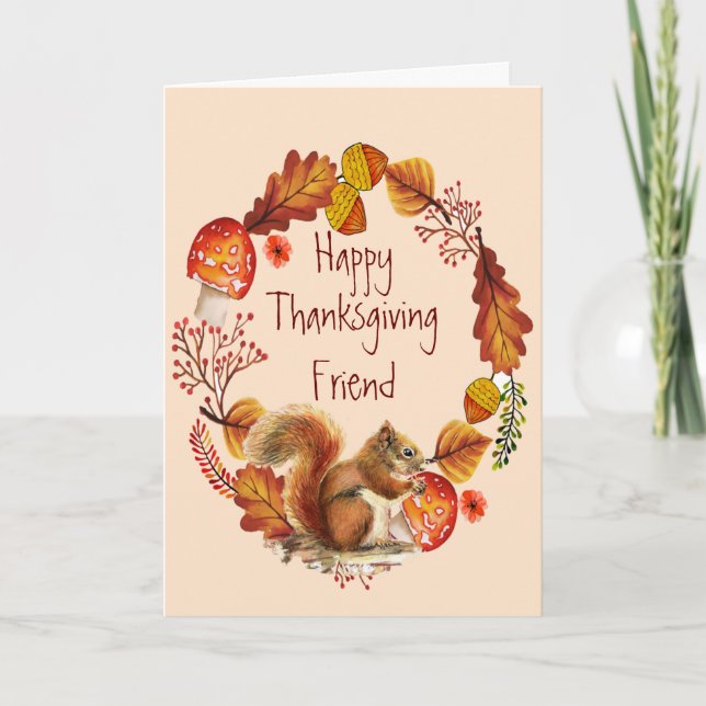 Thanksgiving Autumn Wreath Friend Holiday Card (Front)