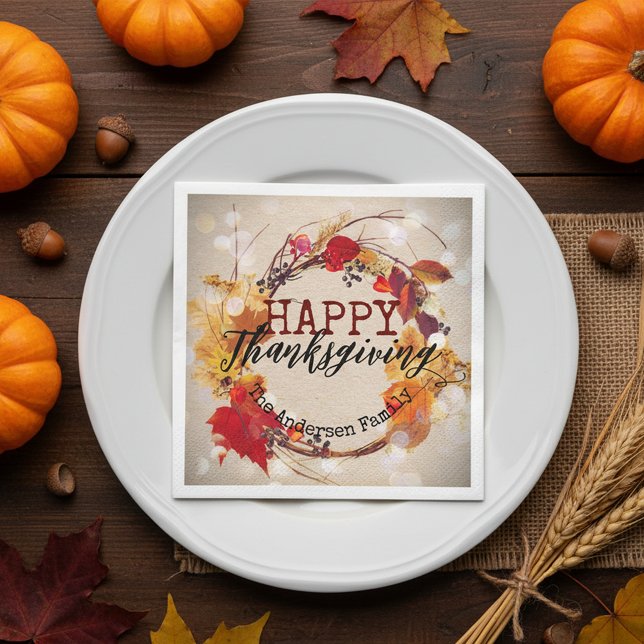 Thanksgiving Autumn Wreath With Assorted Foliage Napkin (Creator Uploaded)