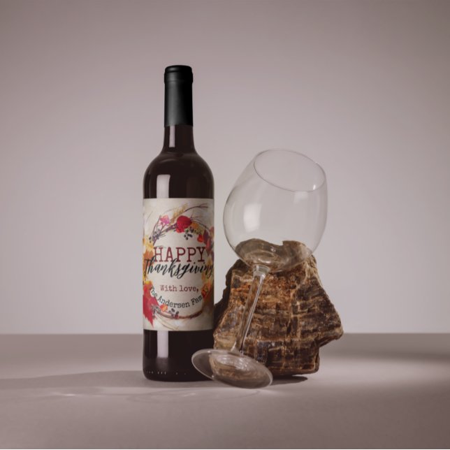 Thanksgiving Autumn Wreath With Assorted Foliage Wine Label (Creator Uploaded)