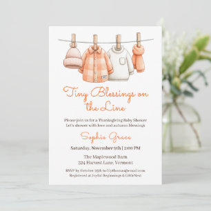 Thanksgiving Baby Shower Boy   Cozy Clothesline Invitation