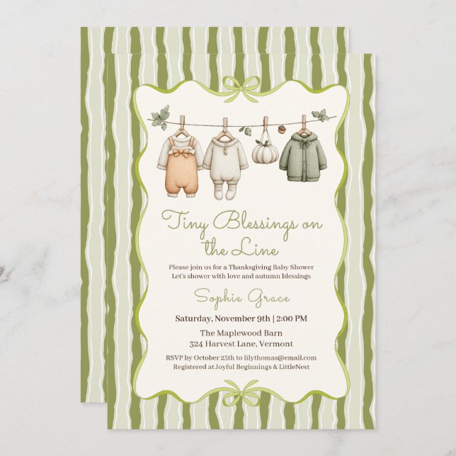 Thanksgiving Baby Shower Girl | Cosy Clothesline Invitation (Front/Back)