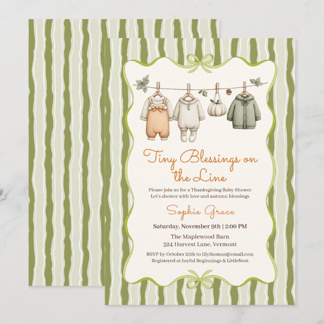 Thanksgiving Baby Shower Girl | Cosy Clothesline Invitation (Front/Back)