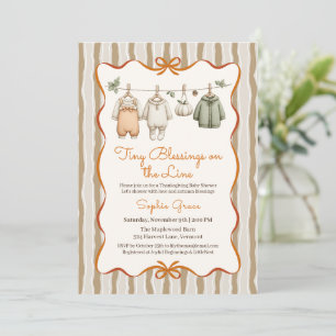 Thanksgiving Baby Shower Girl   Cosy Clothesline Invitation