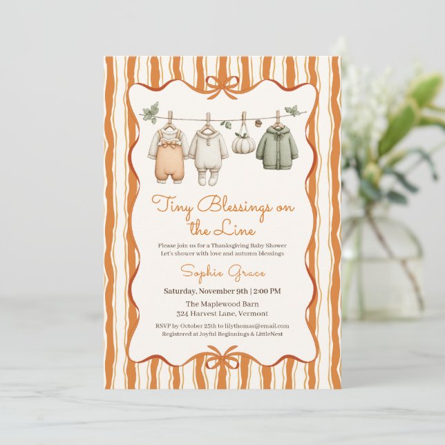 Thanksgiving Baby Shower Girl | Cosy Clothesline Invitation (Standing Front)