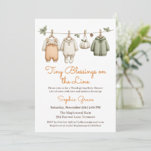 Thanksgiving Baby Shower Girl   Cozy Clothesline Invitation