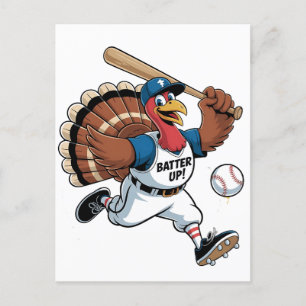 Thanksgiving Baseball Turkey Batter Gobbler Holiday Postcard