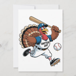 Thanksgiving Baseball Turkey Batter Gobbler Thank You Card
