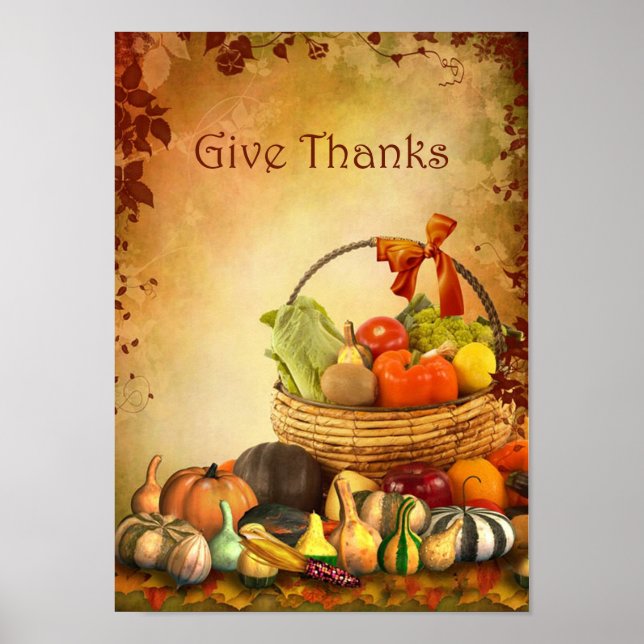 Thanksgiving, basket with autumn harvest Poster (Front)