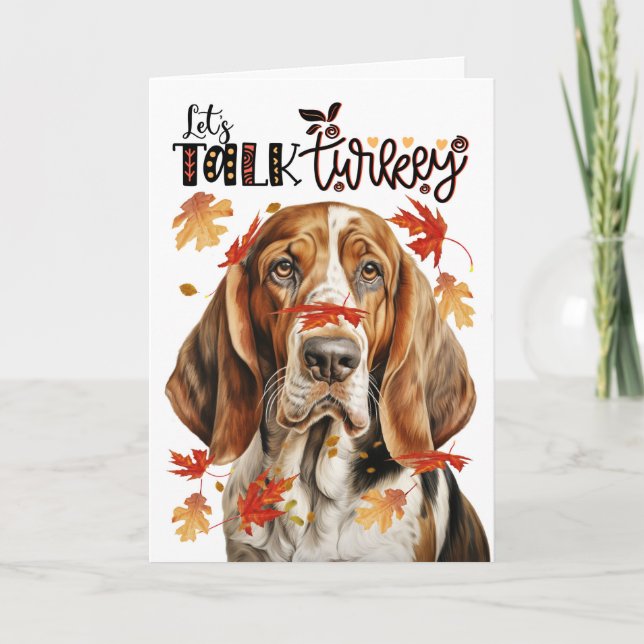 Thanksgiving Basset Hound Dog Let's Talk Turkey Holiday Card (Front)