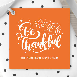 Thanksgiving Be Thankful Script Harvest Orange Favour Tags