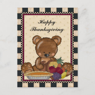 Thanksgiving Bear Holiday Cartoon Postcard