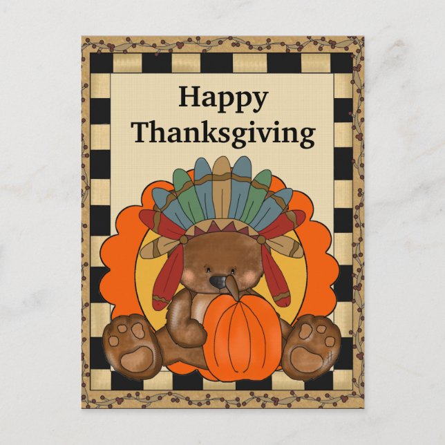 Thanksgiving Bear holiday greeting postcard (Front)