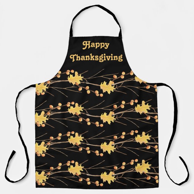 Thanksgiving Berry Leaves & Branches Editable Text Apron (Front)