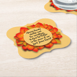 Thanksgiving Bible Quote Autumn Leaf Paper Coaster