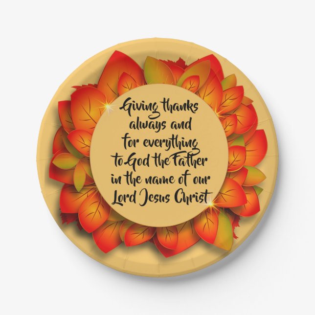 Thanksgiving Bible Quote Autumn Leaf Small Paper Plate (Front)
