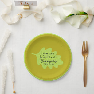 Thanksgiving Bible Verse Green Leaf Autumm Olive Paper Plate