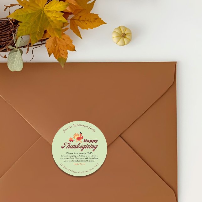 Thanksgiving Bible Verse | Name & Address Envelope Classic Round Sticker (Creator Uploaded)