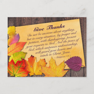 Thanksgiving Bible Verse Philippians 4:6-7 Autumn Postcard