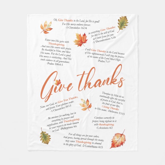 Thanksgiving Bible Verses with Autumn Leaves Fleece Blanket (Front)