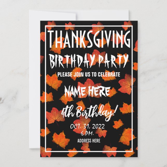 THANKSGIVING BIRTHDAY PARTY INVITATION (Front)