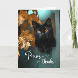 Thanksgiving Black Cat PAWS and Give Thanks Holiday Card