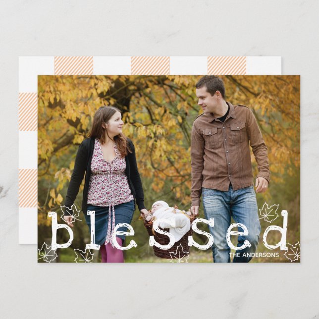 Thanksgiving Blessed Maple Leaves Orange Flannel Invitation (Front/Back)