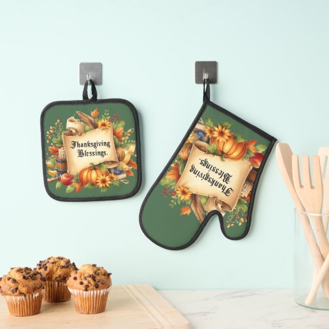 Thanksgiving Blessing Oven Mitt & Pot Holder Set (Insitu(Hanging))