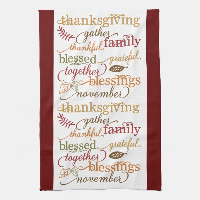 Thanksgiving Blessings Burgundy Kitchen Towel (Vertical)