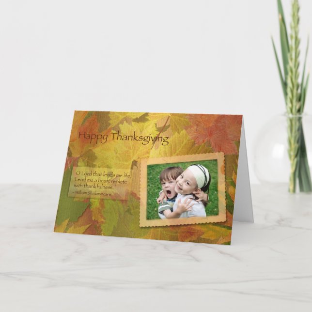 Thanksgiving Blessings Fall Leaves Photo Card (Front)