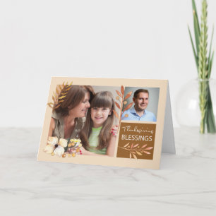 Thanksgiving Blessings Fall Leaves With Two Photos Card