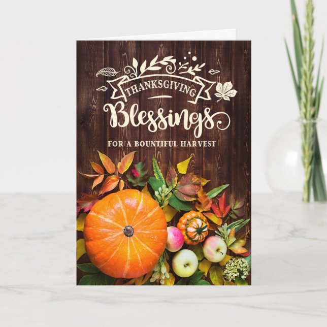 Thanksgiving Blessings Harvest Pumkins and Gourds Holiday Card (Front)