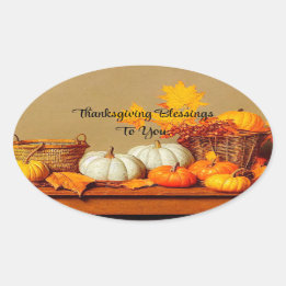Thanksgiving Blessings Oval Sticker