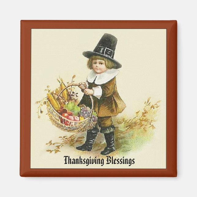 Thanksgiving Blessings Pilgrim Boy Magnet (Front)