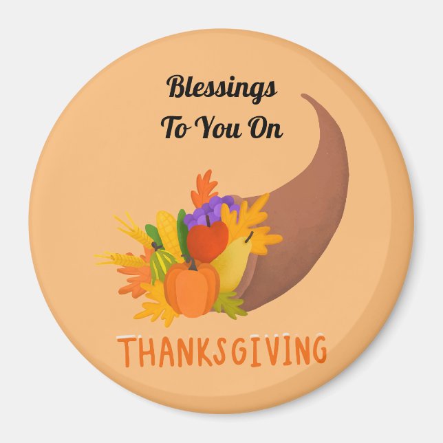 Thanksgiving Blessings Round Magnet (Front)