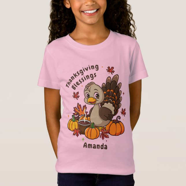 Thanksgiving Blessings Turkey Pumpkin  T-Shirt (Front)