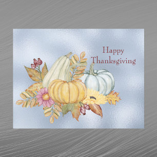 Thanksgiving Blue Pumpkin Gourds Floral Holiday Postcard