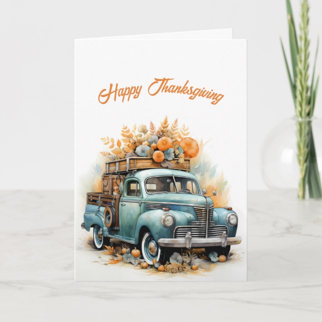 Thanksgiving Blue Truck Illustration Card (Front)
